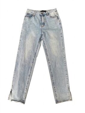 Women’s Lioness Premium High Rise Light Wash Straight Leg Jeans Split Hem 90s 28